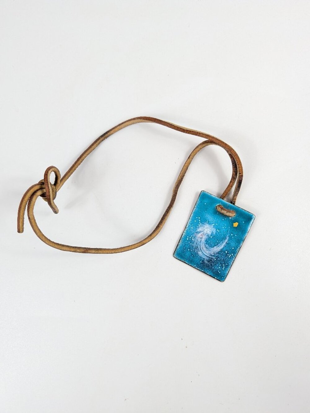 Vintage Artist Made Enamel Copper Pendant Necklace